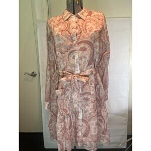 Kobi Halperin Womens Cole Pink Collar Cotton Shirtdress XL Tie Waist Zimmerman